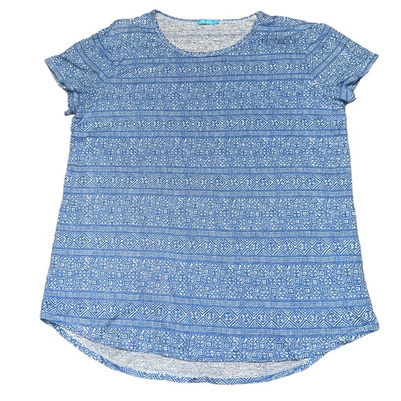 J. McLaughlin Short Sleeve Linen T Shirt Blue and White L Large Lightweight - Picture 1 of 5